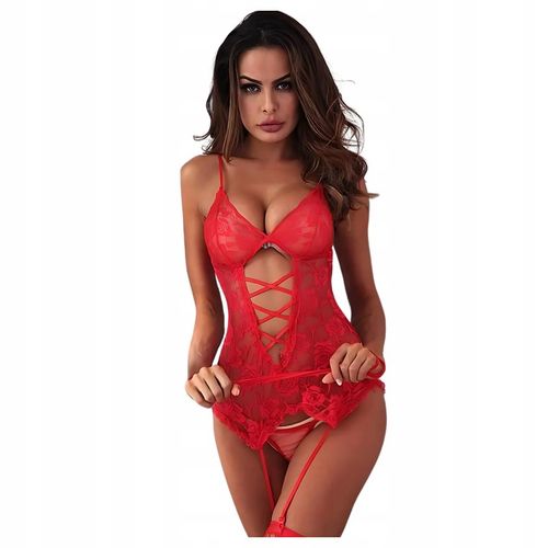 BIELIZNA DAMSKA EROTYCZNA KORONKOWE BODY + POŃCZOCHY + PASKI + STRINGI na Arena.pl