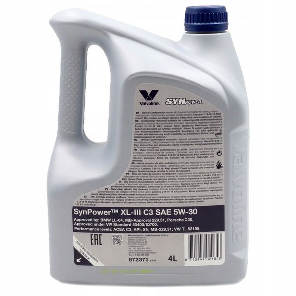 VALVOLINE SYNPOWER XL-III C3 5W30 4L zdjęcie 2