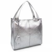 VERA PELLE torebka damska skórzana shopper klasyczna na ramię V074 srebrna
