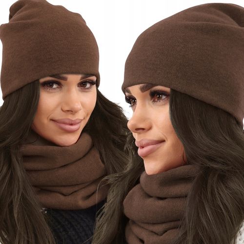 KOMPLET DAMSKI KOBIECY ZIMOWY MODNY CZAPKA KOMIN POLSKI CZEKOLADOWY 2468 na Arena.pl