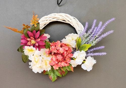 Wianek jesienny dekoracyjny na drzwi wieniec wiklinowy stroik kwiaty na Arena.pl