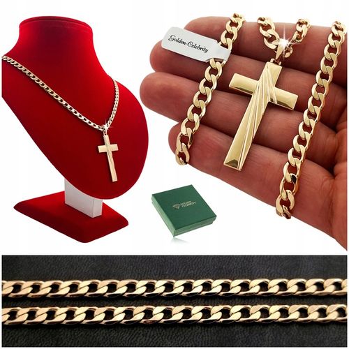 ZŁOTY ŁAŃCUSZEK PANCERKA 55CM 6MM Z KRZYŻYKIEM STAL CHIRURGICZNA NA PREZENT na Arena.pl