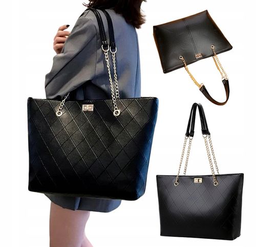 Czarna Damska Skórzana Pojemna Torba A4 Torebka na Arena.pl