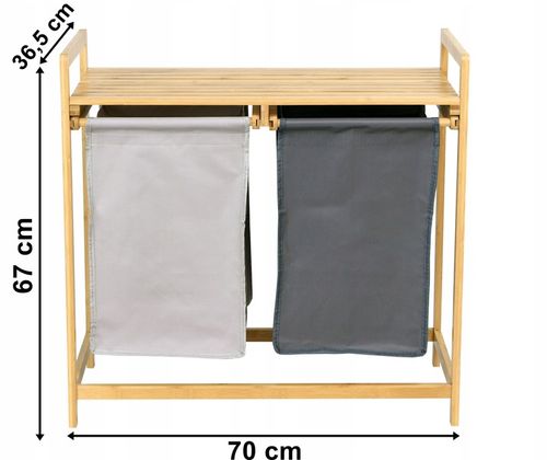 POJEMNIK KOSZ NA PRANIE BIELIZNĘ BAMBUSOWY WYSUWANY PODWÓJNY Z PÓŁKĄ 80L na Arena.pl