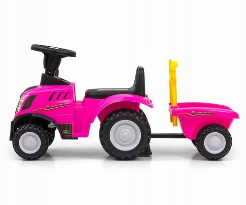 Jeździk TRAKTOR Z PRZYCZEPKĄ GRABKI ŁOPATKA New Holland T7 auto różowy pink na Arena.pl
