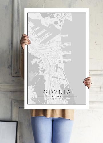 Gdynia mapa czarno biała - plakat 21x29,7 cm na Arena.pl