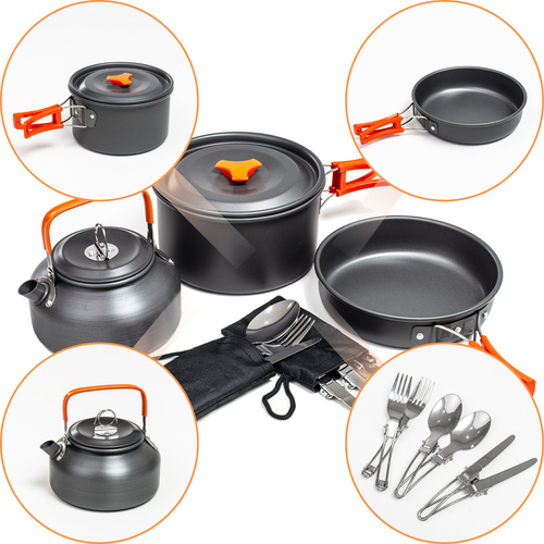 Zestaw Garnków Naczyń Turystycznych Na Kemping Zg4-01 Pomarańczowy na Arena.pl