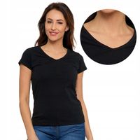 T-Shirt Koszulka Damska Bawełniana w Serek Na Krótki Rękaw Czarna MORAJ M