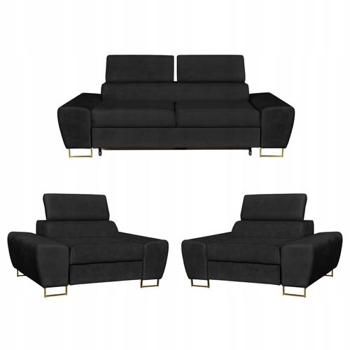 Zestaw mebli wypoczynkowych salon Bosso Sofa 2os fotele czarne Family Meble na Arena.pl
