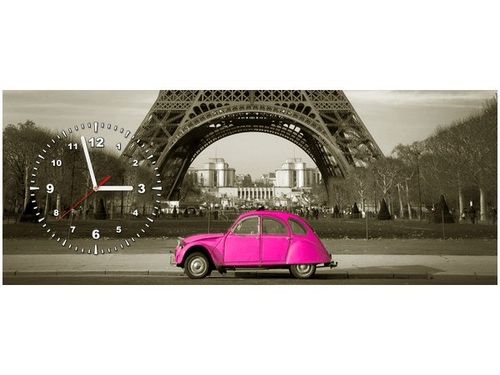 100X40CM ZEGAR OBRAZ ZEGAR ŚCIENNY RÓŻOWY CITROEN 2CV WIEŻĄ EIFFLA OBRAZ na Arena.pl