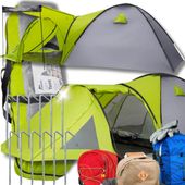 DUŻY NAMIOT Z DASZKIEM TURYSTYCZNY KEMPINGOWY WODOODPORNY 4-OSOBOWY TORBA