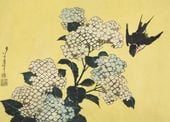 Plakat 70x50cm Hydrangea and Swallow, Hokusai Japoński Vintage do Salonu