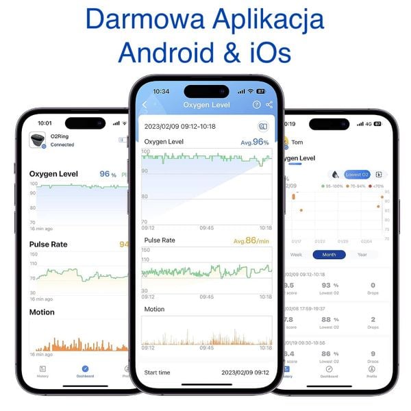 Czujnik na oddech monitor snu pulsoksymetr, alarm, wibracja, App, O2 Ring zdjęcie 6