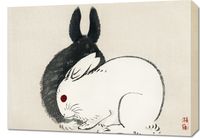 Obraz 70x50cm Black and White Rabbits, Gakan Japoński Vintage do Salonu