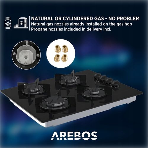 Arebos - Płyta gazowa | Szkło | Kuchenka 4 palnikowa na Arena.pl