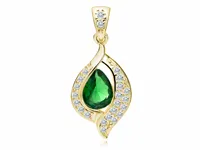 DELIKATNY POZŁACANY SREBRNY WISIOREK ŁEZKA KROPLA ZIELONA I BIAŁE CYRKONIE