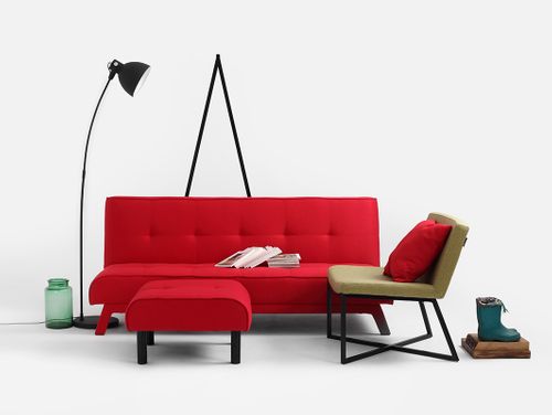 Pufa MODES - czerwony, podnóżek, stolik kawowy materiałowy na Arena.pl