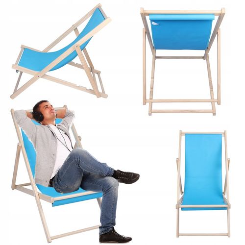 LEŻAK PLAŻOWY OGRODOWY KEMPINGOWY SKŁADANY DREWNIANY FEZ NIEBIESKI na Arena.pl