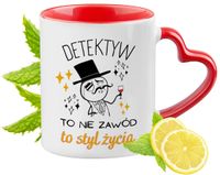 Kubek Czerwony Z Uszkiem W Kształcie Serca Dla Detektywa Na Prezent