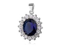 Rodowany srebrny owalny duży wisior wisiorek szafir cyrkonia białe cyrkonie srebro 925 Z0685C_BL