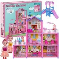 Domek dla Lalek 2 Laleczki 3 Piętra Mebelki Do Zestawu Dla Dzieci Akcesoria
