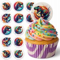 OPŁATEK na BABECZKI MUFFINKI zestaw na urodziny 12szt - DINO DINOZAURY