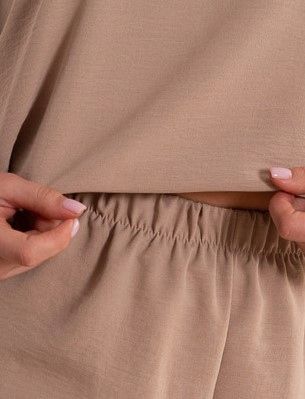 Elegancki Klasyczny KOMPLET Prosta BLUZKA Szerokie SPODNIE Beż na Arena.pl