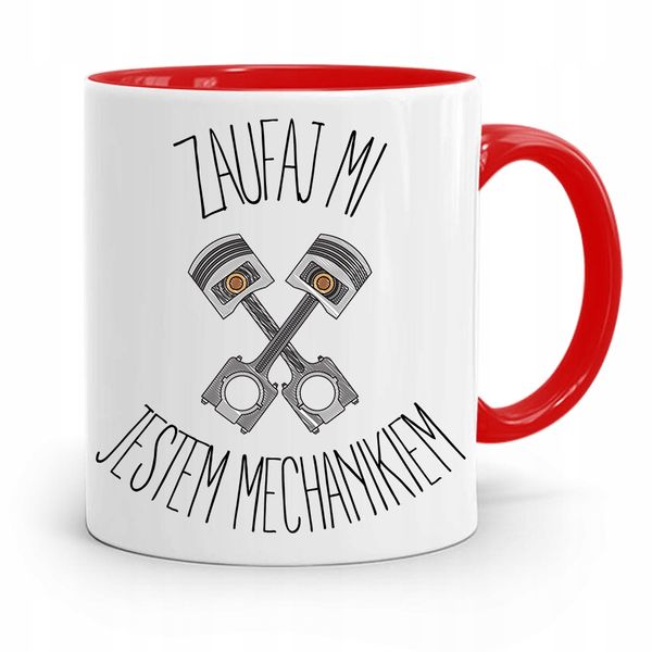 Kubek Czerwony Mechanika Zaufaj Jestem Mechanikiem Z Nadrukiem Ze Zdjęciem zdjęcie 1