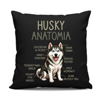 Husky anatomia - czarna poduszka na prezent z pieskiem