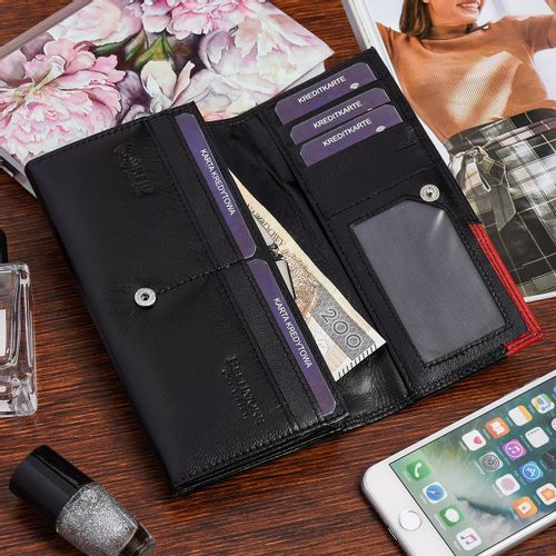 Damski Skórzany Portfel Duży Poziomy Retro Rfid Czarny Beltimore 040 na Arena.pl