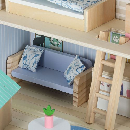 Drewniany Domek dla Lalek w Walizce Figurki Mebelki Piesek Kotek Zestaw na Arena.pl