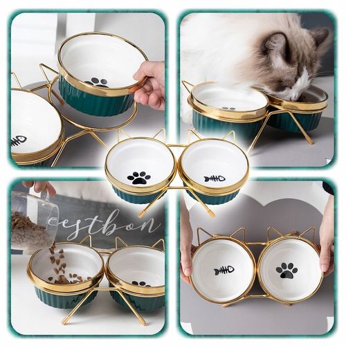 ZESTAW 2SZT MISKA DLA KOTA PSA PODWÓJNA CERAMICZNA NA STOJAKU Miski 2x300ml na Arena.pl