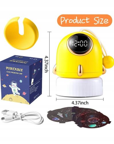 Lampka nocna z projektorem i zegarem - żółty/złoty na Arena.pl