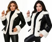 KURTKA ZIMOWA EKOSKÓRA FUTERKO OCIEPLANA FUTRO SKÓRZANA RAMONESKA