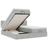 Rama łóżka otomana z materacami, szara, 180x200 cm, aksamit