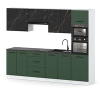 Kuchnia Z Blatem Modułowa Słupek 2.6m Biały San Sebastian Butelkowa Zieleń