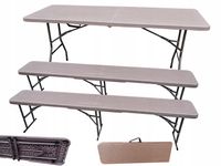 ZESTAW STÓŁ + 2 ŁAWKI OGRODOWY CATERINGOWY TURYSTYCZNY KOMUNIA 180 cm WOOD