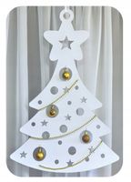 Zawieszka ozdoba do okna ŚWIĄTECZNA CHOINKA Boże Narodzenie DUŻA biało złot