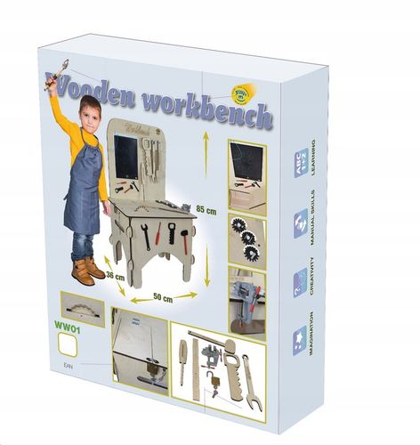 Drewniany warsztat majsterkowicza tablet kłódka imadło schowek piła POLSKI! na Arena.pl