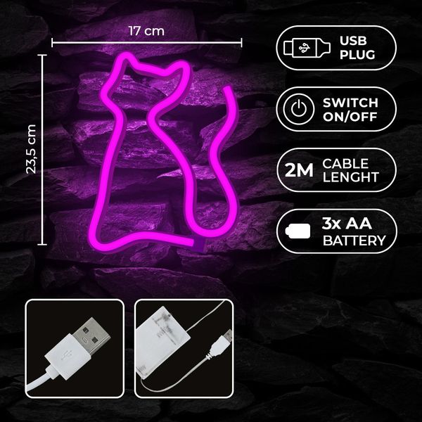 Neon LED KOT różowy Bat + USB FLNE04 Forever Light zdjęcie 6