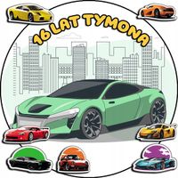 OPŁATEK NA TORT 30CM - SAMOCHODY AUTA + IMIĘ + GRATIS! 24CM 26CM