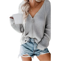 Damska Bluza z Kapturem Kardigan Dzianina V Neck Szara XL Wygodna