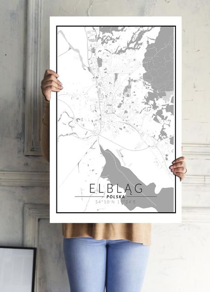 Elblag mapa czarno biała - plakat 40x50 cm zdjęcie 2