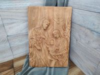 Płaskorzeźba drewniana Święta Rodzina III ręcznie malowana prezent ślub 40