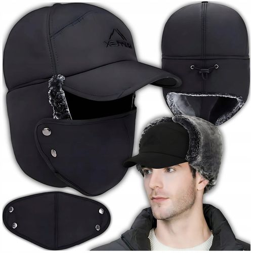 CIEPŁA CZAPKA ZIMOWA Z FUTERKIEM NA ZIMĘ MĘSKA Z DASZKIEM NAUSZNIKI na Arena.pl