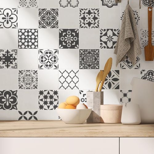 Naklejki Na KAFELKI Czarno-Biała Mozaika Marokańska Zestaw 24 szt. 20x20 na Arena.pl