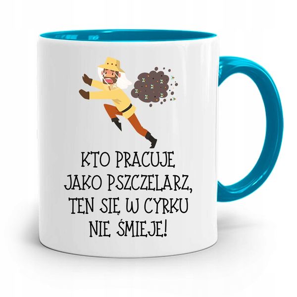 Kubek Błękitny Dla Pszczelarza W Cyrku Się Nie Z Nadrukiem Ze Zdjęciem zdjęcie 1