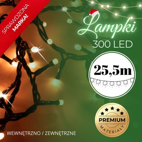 Lampki choinkowe 300 led biały ciepły, flash biały zimny 25,5 m oświetlenie świąteczne IP44 na Arena.pl