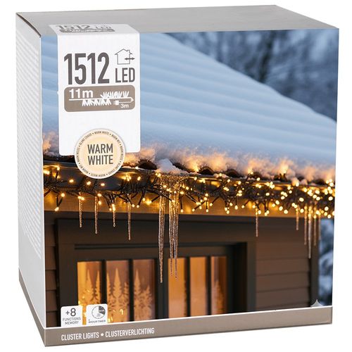 Lampki Choinkowe Świąteczne Wewnętrzne Zewnętrzne Białe Ciepłe 1512 LED 11m na Arena.pl
