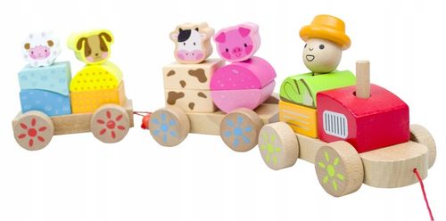 LT333 NOWY DREWNIANY POCIĄG Z WAGONAMI I KLOCKAMI WIEJSKA SCENERIA na Arena.pl